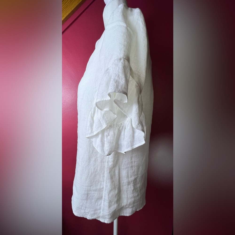 Drew Beverly White Linen Short Sleeve Top, Size Medium, NWT - Picture 6 of 12